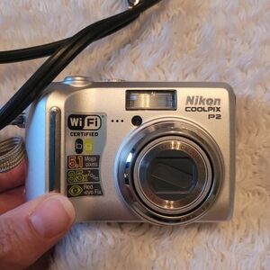 Vintage Nikon COOLPIX P2 Silver Compact Digital Camera